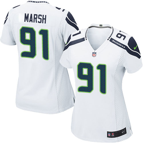 Women's Elite Cassius Marsh Nike Jersey White Road - #91 NFL Seattle Seahawks